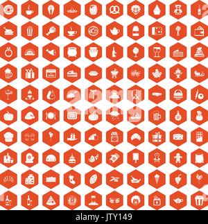 100 bounty icons hexagon orange Stock Vector