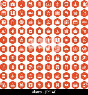 100 box icons hexagon orange Stock Vector