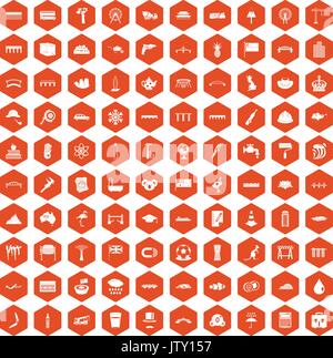 100 bridge icons hexagon orange Stock Vector