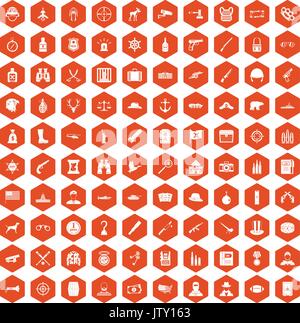 100 bullet icons hexagon orange Stock Vector