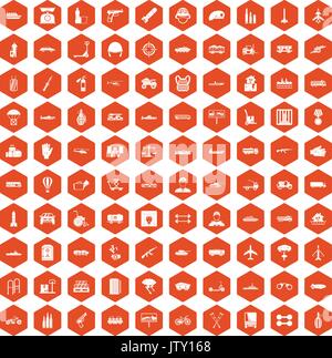 100 burden icons hexagon orange Stock Vector