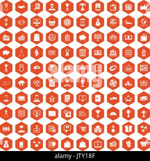 100 business icons hexagon orange Stock Vector