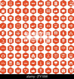 100 business icons hexagon orange Stock Vector