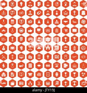 100 business career icons hexagon orange Stock Vector
