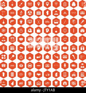 100 business day icons hexagon orange Stock Vector