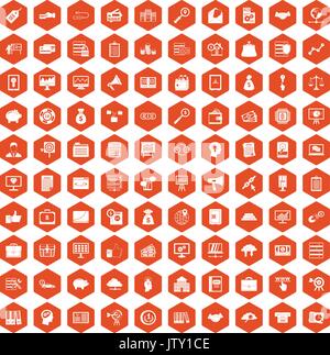 100 business process icons hexagon orange Stock Vector