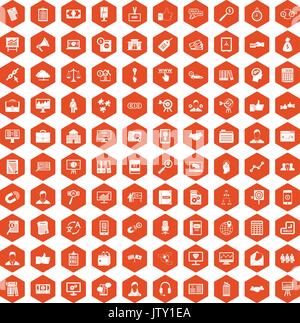 100 business training icons hexagon orange Stock Vector