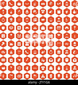 100 cake icons hexagon orange Stock Vector