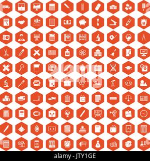 100 calculator icons hexagon orange Stock Vector