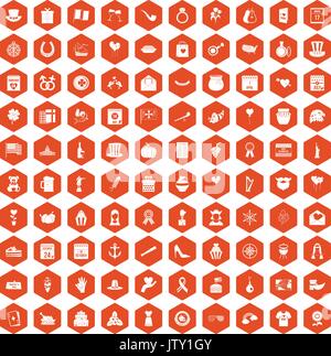 100 calendar icons hexagon orange Stock Vector