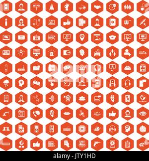 100 call center icons hexagon orange Stock Vector