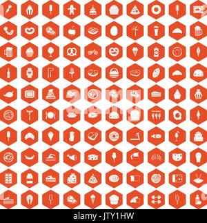 100 calories icons hexagon orange Stock Vector