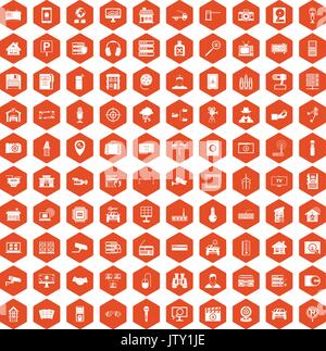 100 camera icons hexagon orange Stock Vector