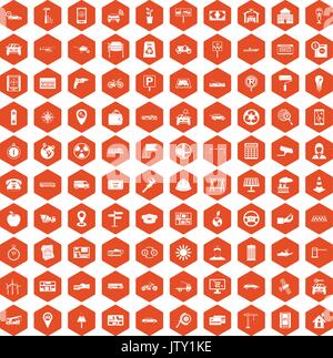 100 car icons hexagon orange Stock Vector