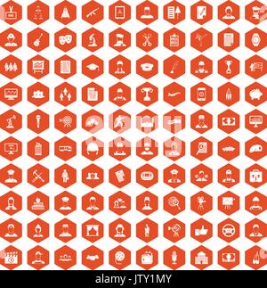 100 career icons hexagon orange Stock Vector