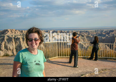 Girl on vacation at the Badlands National Park, in South Dakota Stock Photo
