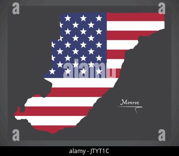 Monroe county map of Alabama USA with American national flag illustration Stock Vector