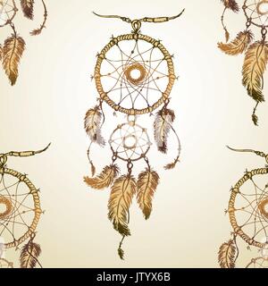 dream catcher Seamless pattern . Hand drawing.Seamless pattern can be used for wallpaper, pattern fills, web page backgrounds, surface textures. Stock Vector