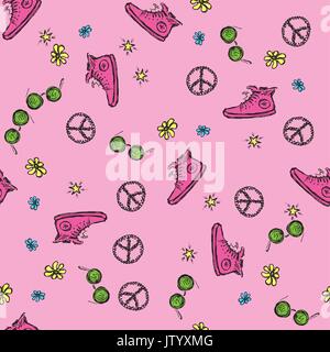 Seamless pattern  hippie symbols . Hand drawing.Seamless pattern can be used for wallpaper, pattern fills, web page backgrounds, surface textures Stock Vector