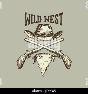 Cowboy hat and scarf,gun,  Stock Vector