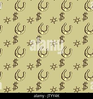 Horseshoes  and dollar seamless pattern background. Hand drawing Stock Vector