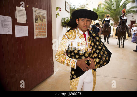 Mexican toreador Joselito Adame during a bullfight, waiting in the alley, Andalusia, Spain Stock Photo
