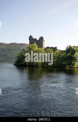 The Five Storey Grant Tower & Great Hall Urquhart Castle Loch Ness Scotland portrait view of Strone Point and ruins of 13th to 16th century  historic  Stock Photo