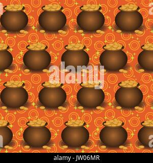 Seamless background, pots with gold Stock Vector