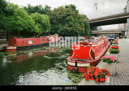 Narrowboats on the Regents Canal at Paddington, London UK Stock Photo