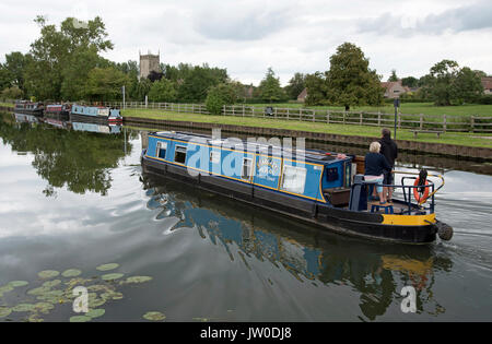 Narrowboat underway on The Gloucester & Sharpness Canal at Frampton on Severn in Gloucestershire England UK Stock Photo