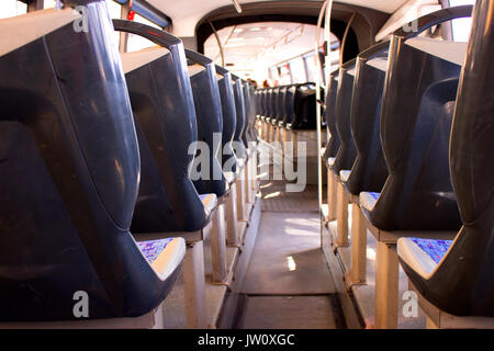 Bus. Inside the bus. Marbella – Estepona city, Costa del Sol, Andalusia, Spain. Stock Photo