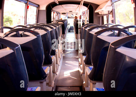 Bus. Inside the bus. Marbella – Estepona city, Costa del Sol, Andalusia, Spain. Stock Photo