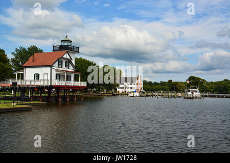 The old Roanoke River Lighthouse relocated to the Albemarle Sound waterfront in Edenton, North Carolina. Stock Photo