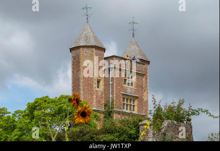 People enjoying the garden view from the Elizabethan tower of Sissinghurst Castle, Kent, England, United Kingdom. Stock Photo