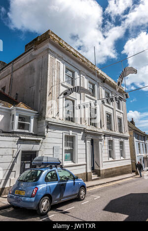 Car parked outside a period building on Chapel Street, Penzance, Cornwall, England, UK. Stock Photo