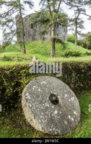 Medieval Castle and Wheel Wright stone, Lydford, near Okehampton, Devon, England, UK. Stock Photo