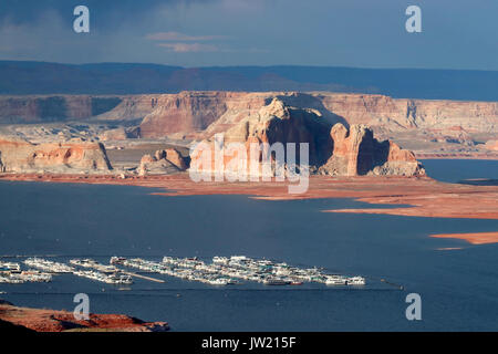 Beautiful nature background with scenic view on Glen Canyon and Powell Lake during sunset hours near the City of Page, Arizona, USA. Stock Photo