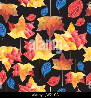 Multicolored autumn pattern of maple leaves on a dark background Stock Vector