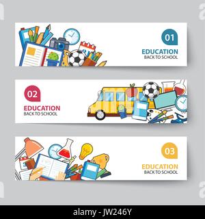 education and back to school banner concept flat design Stock Vector