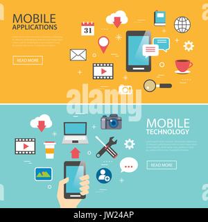 mobile application technology banner template flat design Stock Vector