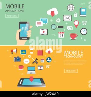 mobile application technology banner template flat design Stock Vector