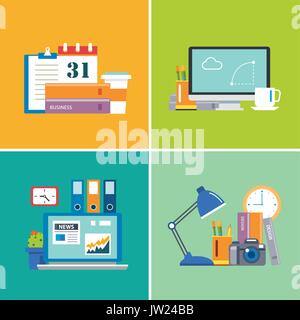 set of  flat design workspace.designer,business,student Stock Vector