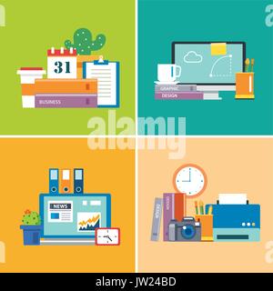 set of  flat design workspace.designer,business,student Stock Vector