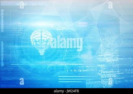 DNA helix and brain interface against composite image of abstract backgrounds Stock Photo