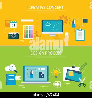design process and creative concept banner flat design Stock Vector