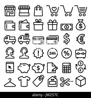 Shopping line icons set, buying online, store minimalist symbols - big pack Stock Vector