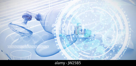 Digital image of DNA interface against oxygen mask in clinic Stock Photo