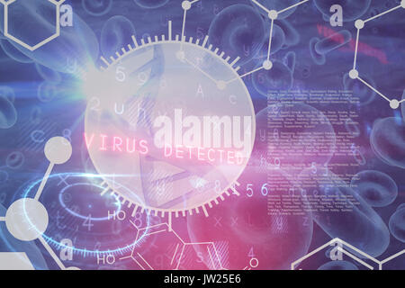 DNA helix interface against red abstract image Stock Photo