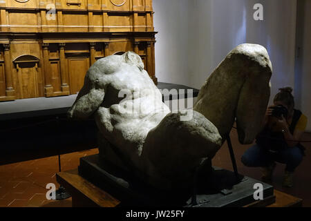 Figure of a river god, a preparatory model for a sculpture that was to have been set up in the Church of San Lorenzo, by Michelangelo Buonarroti, following restoration undertaken by the Opificio delle Pietre Dure, on display at Casa Buonarroti in Florence, Italy.  Where: Florence, Tuscany, Italy When: 11 Jul 2017 Credit: IPA/WENN.com  **Only available for publication in UK, USA, Germany, Austria, Switzerland** Stock Photo