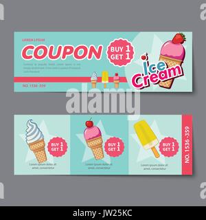 ice cream coupon discount template flat design Stock Vector